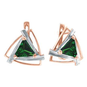 Earrings in red gold of 585 assay value with emerald syn. 