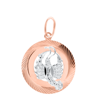 Pendant zodiac sign "Cancer" in red and white gold 