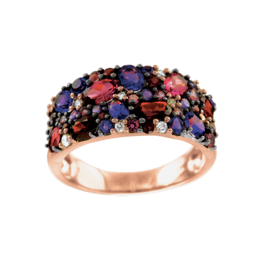 Lady´s ring in red gold of 585 assay value with amethyst, garnet, turmaline 