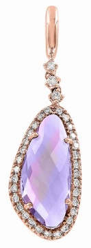 Pendant in red gold of 585 assay value with amethyst and diamonds 