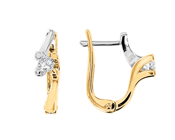 Earrings in yellow and white gold of 585 assay value white diamond 