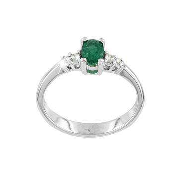 Lady´s ring in white gold of 585 assay value (14K) with diamonds, Emerald 