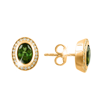 Earrings in yellow and white gold of 585 assay value white diamonds and tourmaline 