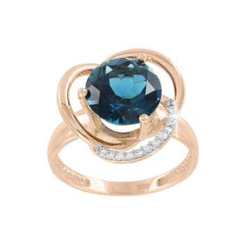 Lady´s ring in red gold of 585 assay value with London topaz, zirconia 