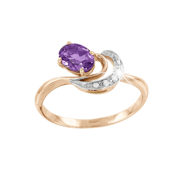 Lady´s ring in red gold of 585 assay value with zirconia and amethyst 