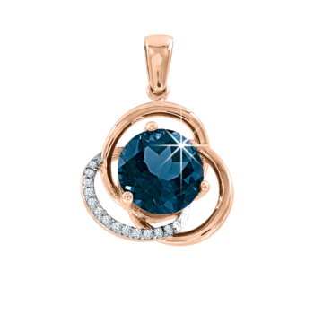Pendant in red gold of 585 assay value with London blue topaz, zirconia 
