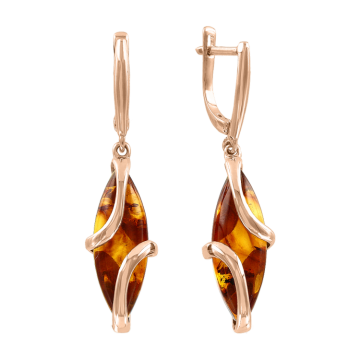 Earrings in red gold of 585 assay value with amber 