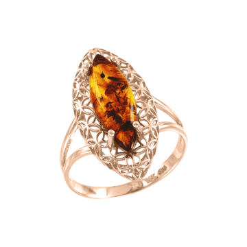 Кольцо женское из красного золота 585 пробы. Вставка: янтарь 