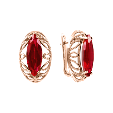 Earrings in red gold of 585 assay value with ruby HTS 