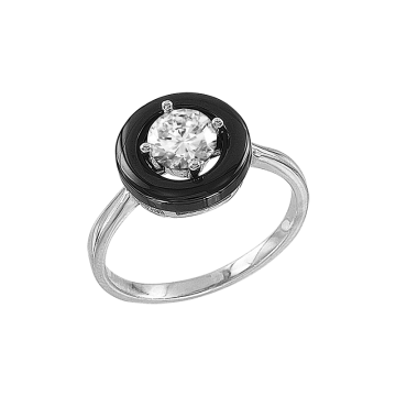 Женское серебряное кольцо 925 пробы с фианитом и керамикой 