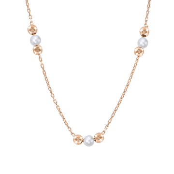 Necklace in red gold of 585 assay value with zirconia and pearl 45 cm