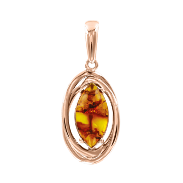 Pendant in red gold of 585 assay value with amber 
