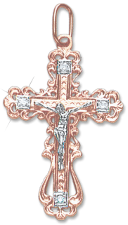 Крестик православный из красного золота 585 пробы с фианитами 