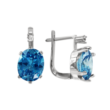 Earrings in white gold of 585 assay value with blue topaz and diamond 