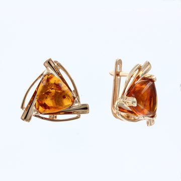 Earrings in red gold of 585 assay value with amber 