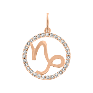 Pendant zodiac sign "Capricorn" in red gold with zirconia 