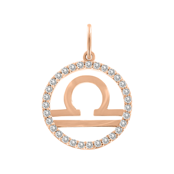Pendant zodiac sign "Libra" in red gold with zirconia 