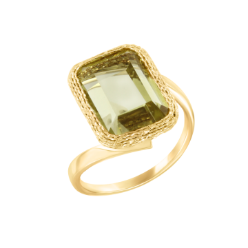 Кольцо из желтого золота с зеленым аметистом 