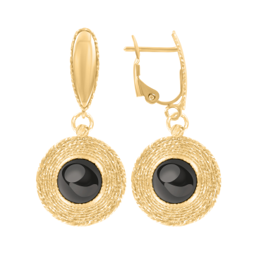 Earrings for kids in yellow gold of 585 assay value (14ct) with black onyx 