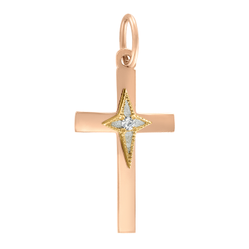 Cross from red gold of 585 assay value with cubic zirconia 