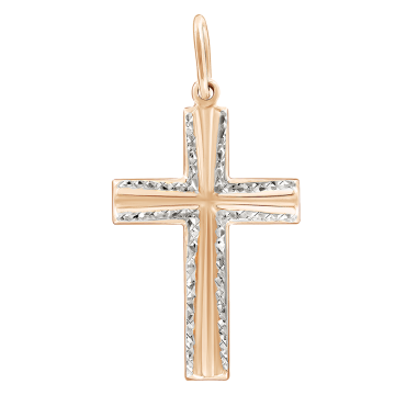 Крестик православный из красного и белого золота 585 пробы 