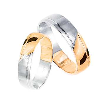Обручальное кольцо из белого и желтого золота с бриллиантом 
