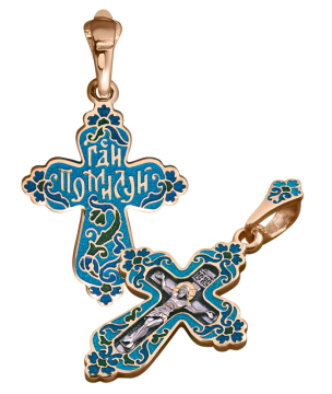Orthodox cross pendant "The Crucifixion Of Christ" in gold-plated silver 
