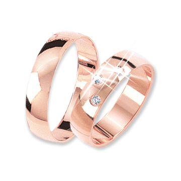 Wedding ring in red gold of 585 assay value with cubic zirconia 