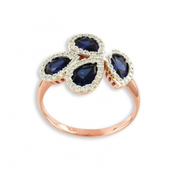 Lady´s ring in red gold of 585 assay value with diamonds and sapphire 