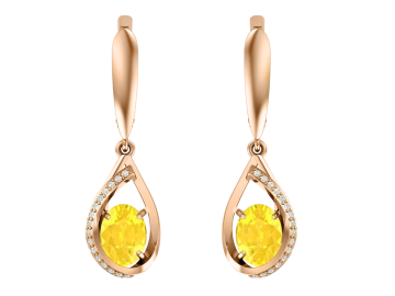 Earrings in red gold of 585 assay value (14ct) with zirconia, citrine 