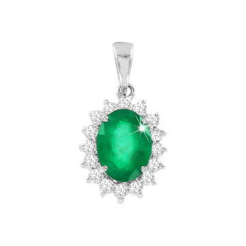 Pendant in white gold of 585 assay value with diamond and emerald 