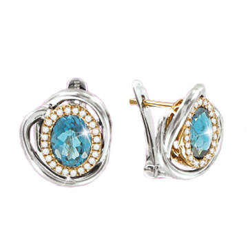 Earrings in red /white gold of 585 assay value with diamonds and  blue topaz 