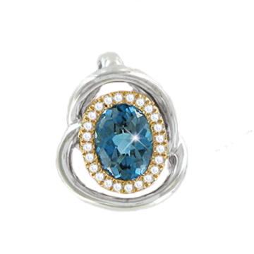 Pendant in white gold of 585 assay value with diamonds and blue topaz 