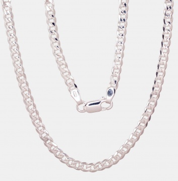 Silver chain Curb 4 mm , diamond cut 