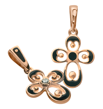 Orthodoxe Kreuz-Anhänger "Kreuzigung Christi" Silber 925° mit Rotgold vergoldet 999° mit  Emaille 