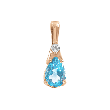 Pendant in red gold of 585 assay value with diamond and blue topaz 