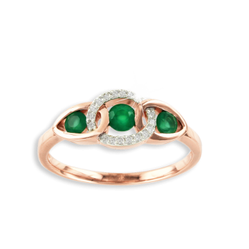 Lady´s ring in red gold of 585 assay value with diamonds and chrysoprase 