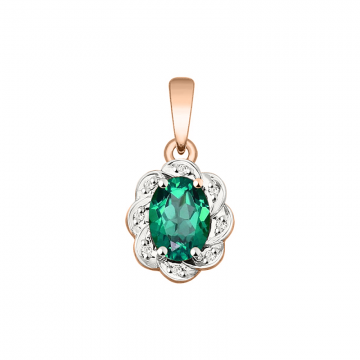 Pendant in red gold of 585 assay value with diamond and emerald 