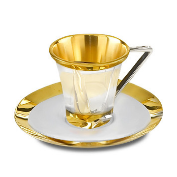 Coffee cup and saucer made of silver 925° with gold plating 999.9° 