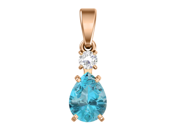 Pendant in red gold of 585 assay value with blue topaz, zirconia 