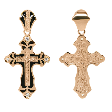 Orthodox cross pendant "Crucifixion of Christ" in gold-plated silver 