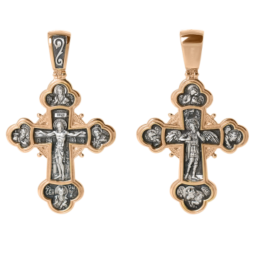 Orthodox cross pendant "Crucifixion of Christ", "Archangel Michael" silver 925°, gold plated 999° 