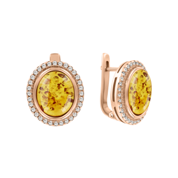 Ohrringe aus Silber 925° Rotgold vergoldet mit Bernstein, Zirkonia 