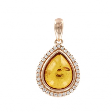 Gold-plated silver pendant with amber and Zirconia  