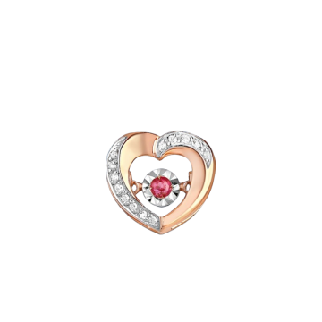 Pendant in red gold of 585 assay value with sparkling diamonds and a dancing ruby 