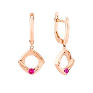Earrings in red gold of 585 assay value with ruby 