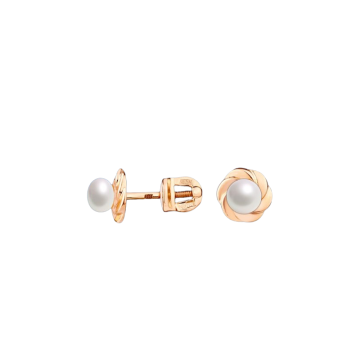Earrings in red gold of 585 assay value with natural pearl 