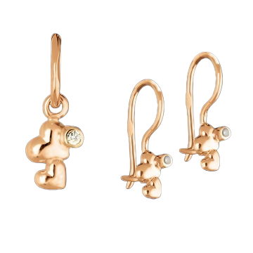 Infant earrings in red gold of 585 assay value (14ct) 