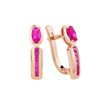 Earrings in red gold of 585 assay value with rubies corundum 