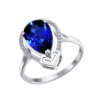 Lady's ring in white gold of 585 assay value with sapphire, diamonds 